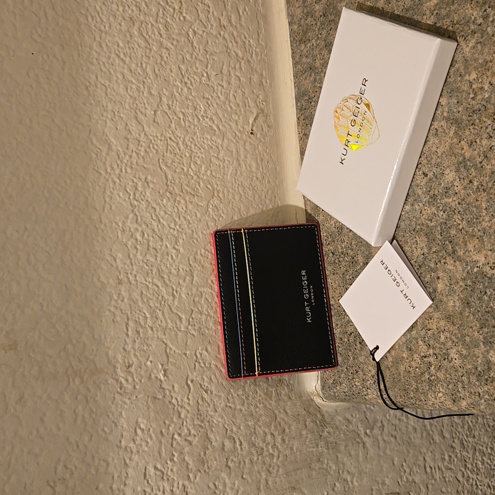 Kurt Geiger Black Card Holder with Multicolor Stitching Brand Nwt